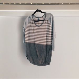 Tan/white/gray color block half sleeve sweater